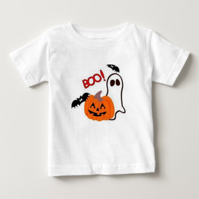 T-SHIRTS HALLOWET SHIRT BOO KIDS TOPO PRETO E BRANCO (Frente)