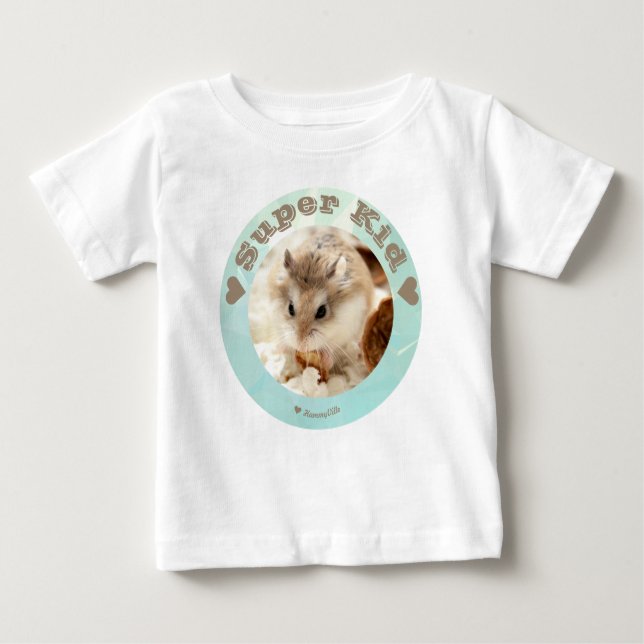 T-shirts HammyVille - Hamster Branco Marrom - Super Criança (Frente)