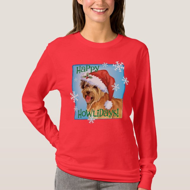 T-shirts Happy Howlidays Pyrenean Shepherd (Frente)