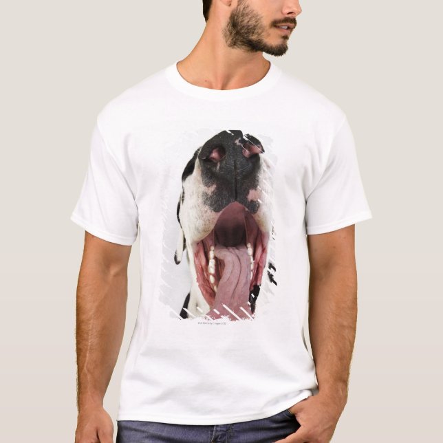T-shirts Harlequin great dane com boca aberta, fim-acima, (Frente)