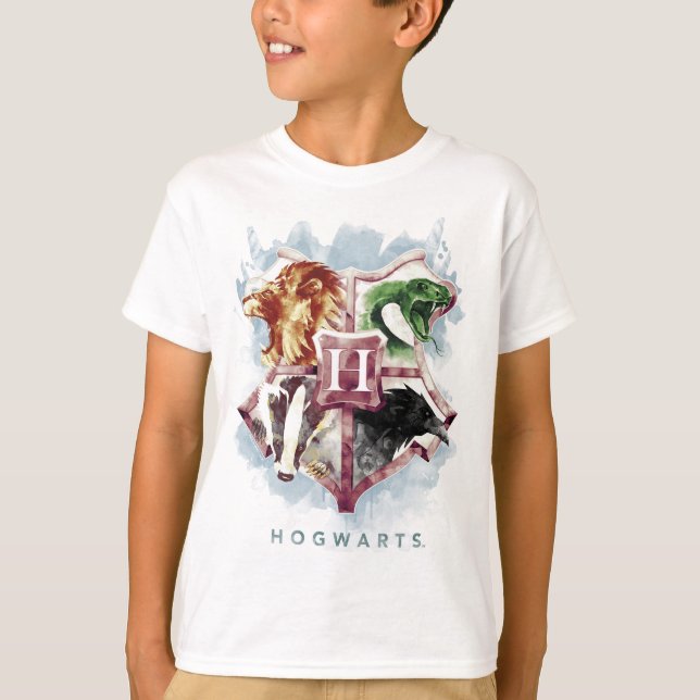 T-shirts Harry Potter | Brasão de HOGWARTS™ Aquarela (Frente)