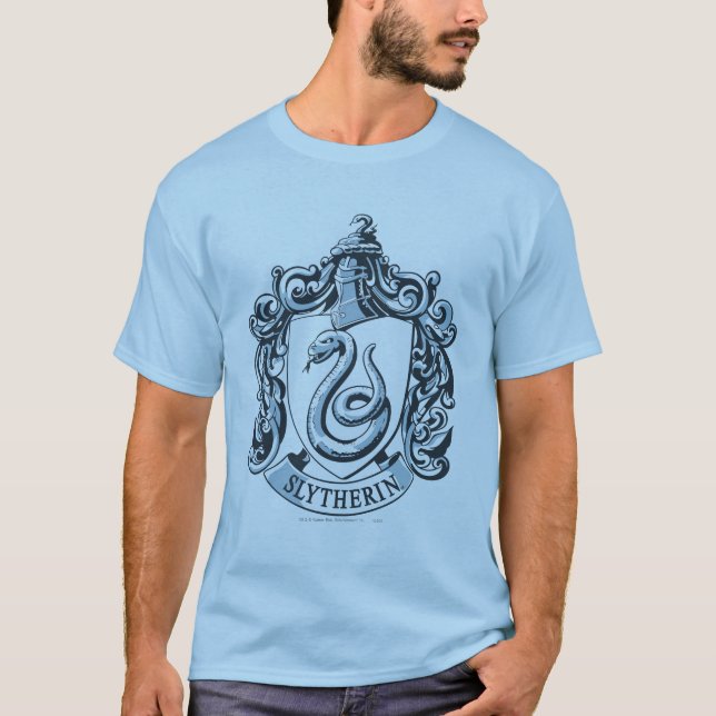 T-shirts Harry Potter | Brasão de Slytherin - Azul Gelo (Frente)