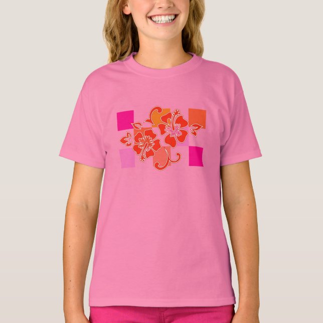 T-shirts heckerboard Hibiscus Hawaiian Floral (Frente)