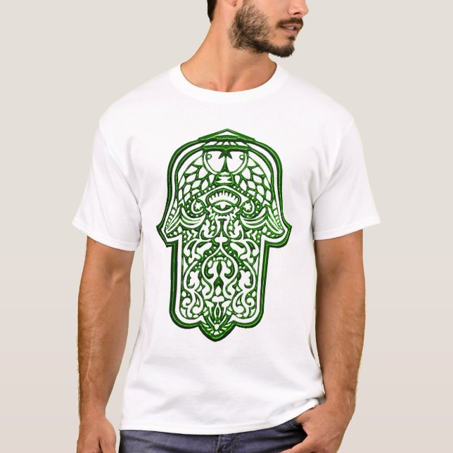 T-shirts Henna Hand of Hamsa (Verde) (Frente)