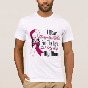 T-shirts Herói principal e de pescoço do cancer minha mam