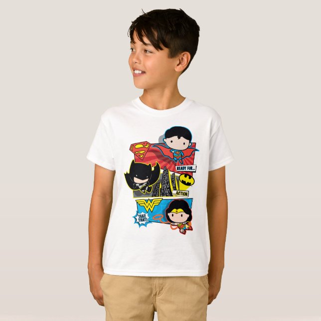 T-shirts Heróis Chibi Prontos Para Ação! (Frente Completa)