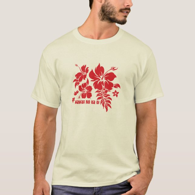 T-shirts Hibiscus Pareau Hawaiian Floral em Vermelho para C (Frente)