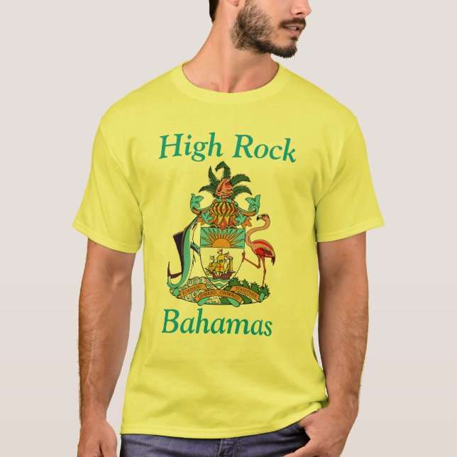 T-shirts High Rock, Bahamas com Casaco de armas (Frente)