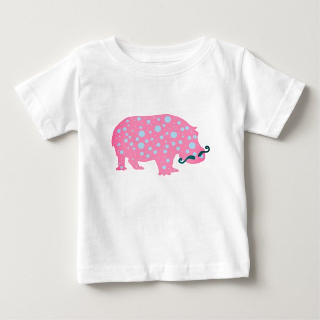 T-shirts Hippopotamus Dots Moustacehs Baby Romper, Branco (Frente)