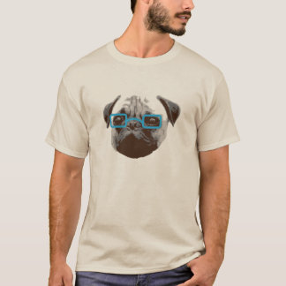 T-shirts Hipster bonito do Pug com vidros azuis