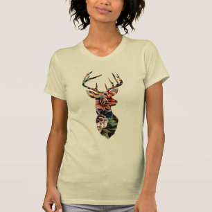 T-shirts Hipster Vintage Floral Deer Head Silhoule