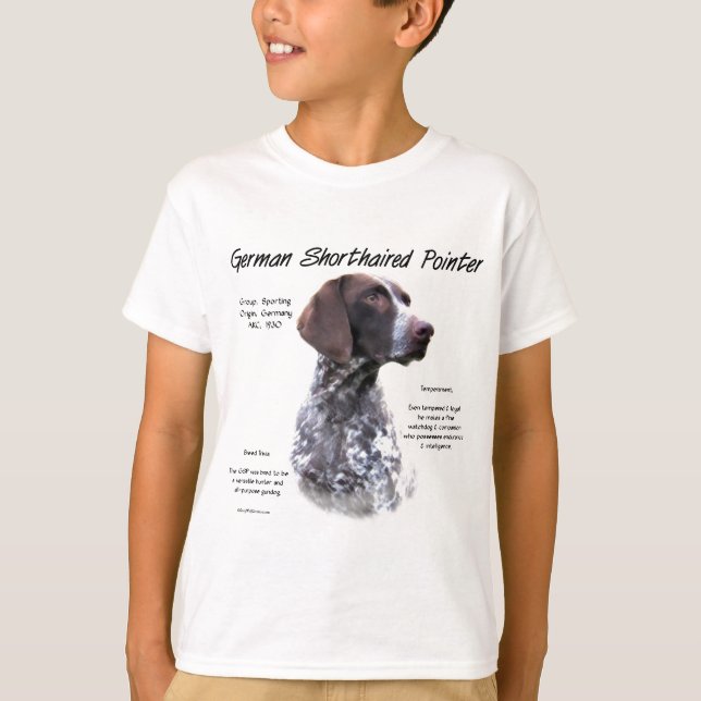 T-shirts História do Pointer de Cabelo Curto Alemão Design (Frente)