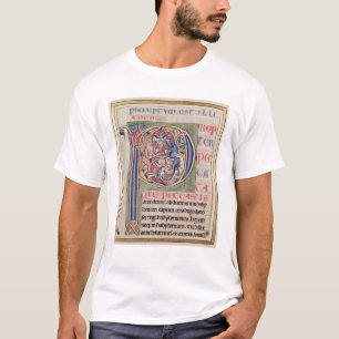 T-shirts Historiated rubrica "P" que descreve uma caça do