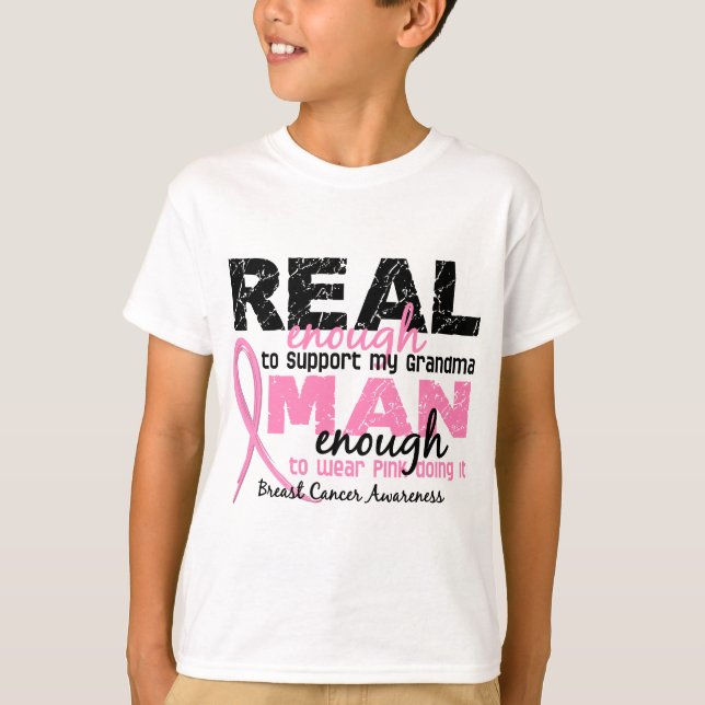 T-shirts Homem Real O Suficiente Para Vovó 2 Cancer Da Mama (Frente)