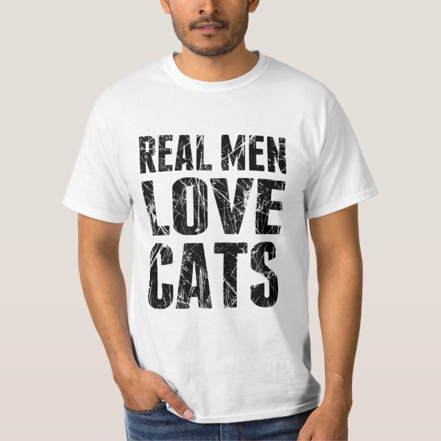 T-shirts Homens Reais Adoram Gatos (Frente)