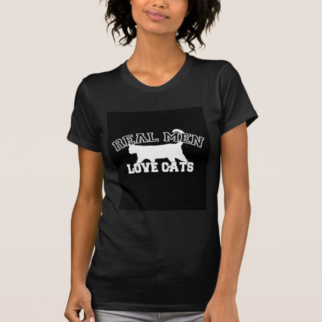 T-shirts Homens Reais Adoram Gatos Silhout (Frente)