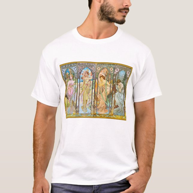 T-shirts Hora do dia, Alphonse Mucha (Frente)