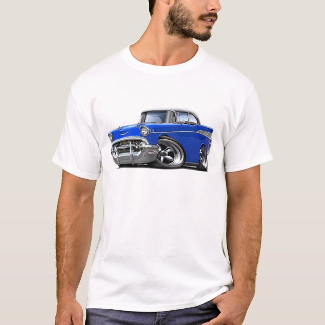 T-shirts Hot rod 1957 Azul-Branco de Chevy Belair (Frente)