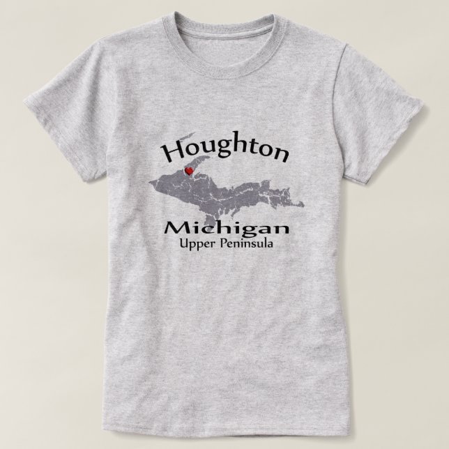 T-shirts Houghton Michigan Heart Map Design Damas (Frente do Design)