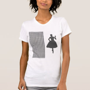 T-shirts Houndstooth Moderno de Carvão com Silhueta de Mod