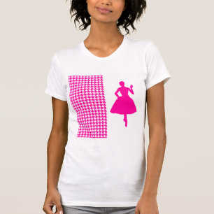 T-shirts Houndstooth Moderno Rosa com Silhueta de Moda