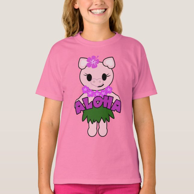 T-shirts Hula Piggy Girls Baby Doll (Feita) (Frente)