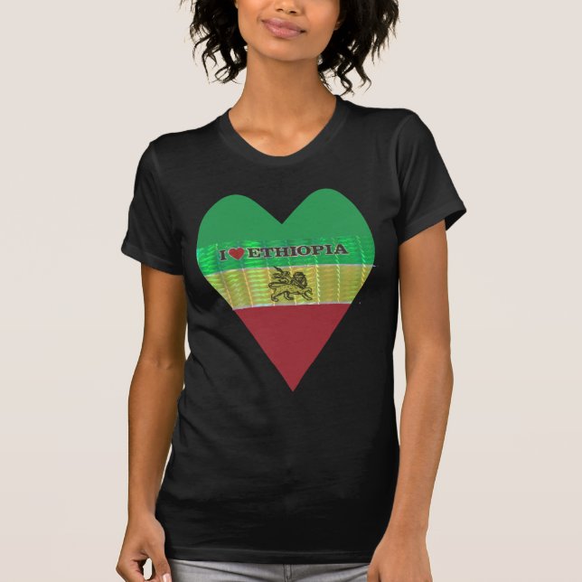 T-shirts I Love Heart Etiópia: Flag Art Motif (Frente)