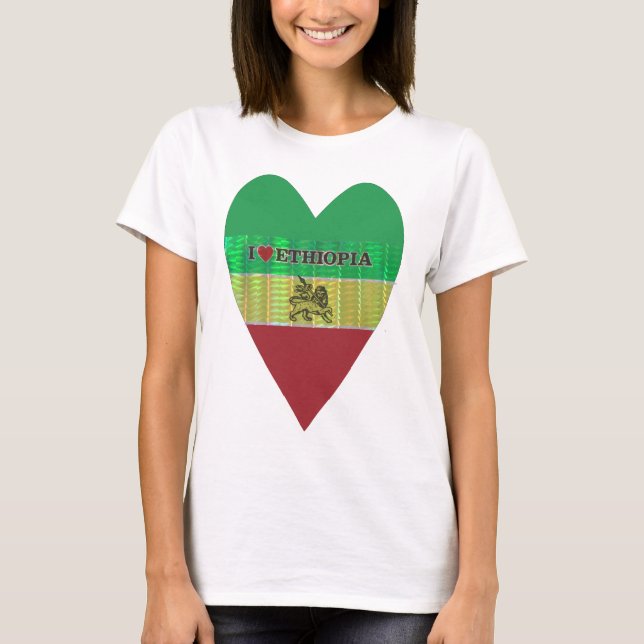 T-shirts I Love Heart Etiópia: Flag Art Motif (Frente)