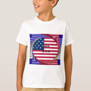 T-shirts I Love U.S.A Swirl: Patriotic Heart Art Impressão