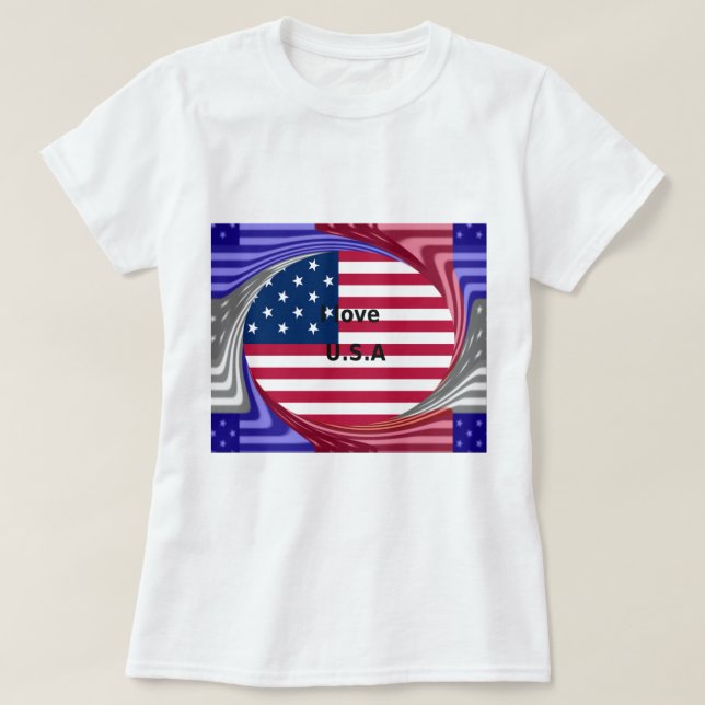 T-shirts I Love U.S.A Swirl: Patriotic Heart Art Impressão (Frente do Design)