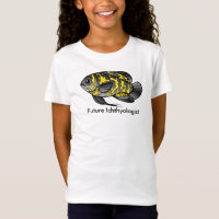 Ichtiólogo futuro com peixes negros e amarelos