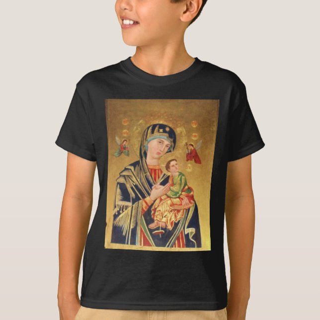 T-shirts Ícone ortodoxo russo - Virgem Maria e bebê Jesus (Frente)