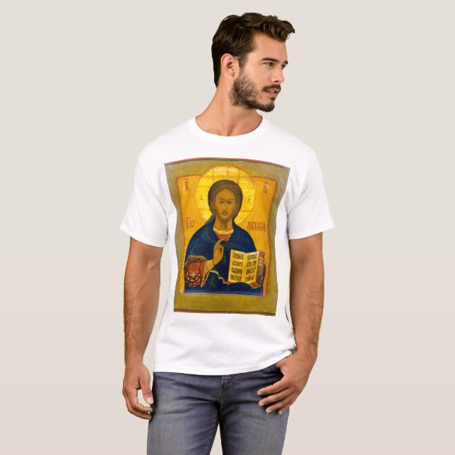 T-shirts Ícone Russo Jesus Cristo (Frente Completa)