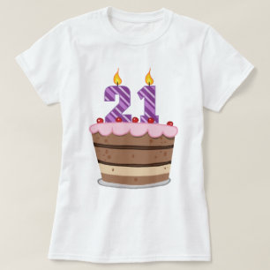 T-shirts Idade 21 no bolo de aniversário