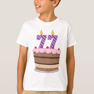 T-shirts Idade 77 no bolo de aniversário
