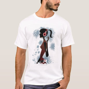 T-shirts Ideia lateral da música de escuta da mulher