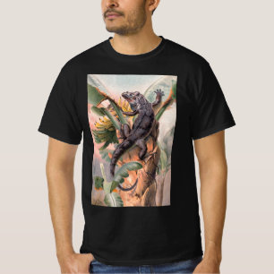 T-shirts Iguana Preta Tropical, Réptil Animal Selvagem Vint