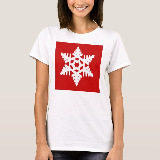 T-shirts Ikat Snowflake - Vermelho escuro e branco (Frente)