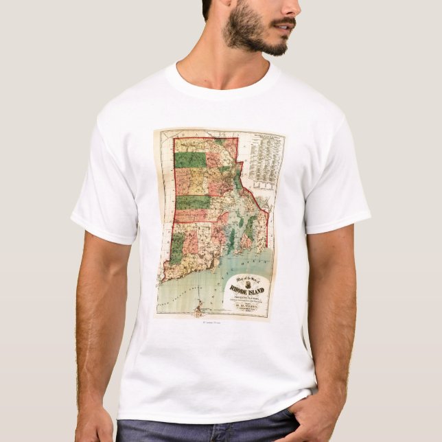 T-shirts Ilha de Rhode IslandPanoramic MapRhode (Frente)
