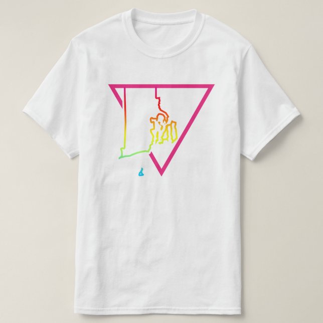 T-shirts ilha roxa de triângulo rosa (Frente do Design)
