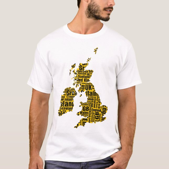 T-shirts Ilhas Britânicas Typográficas - Amber e Black. (Frente)
