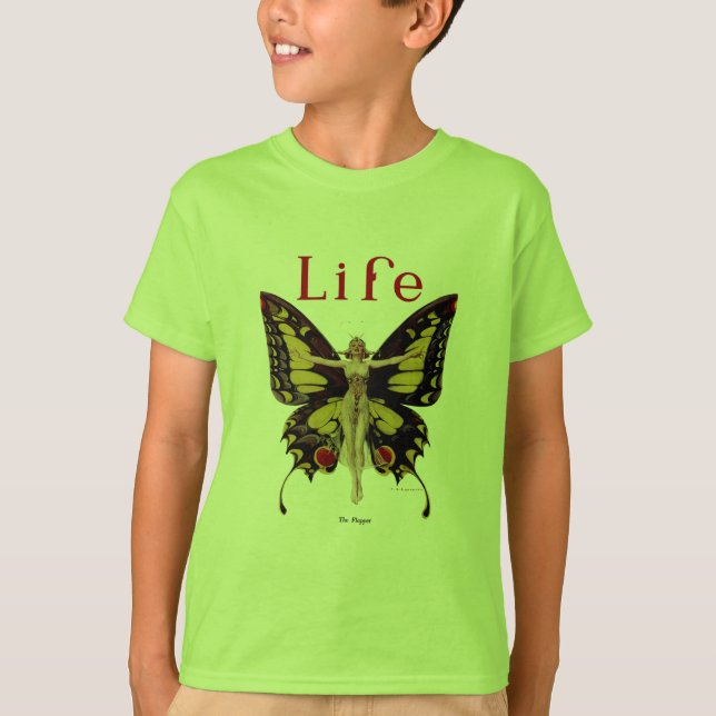 T-shirts Ilustração da Mulher Voando Borboleta Flapper (Frente)