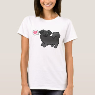 T-shirts Ilustração de Amor de Cão Espanhol Negro Tibetano