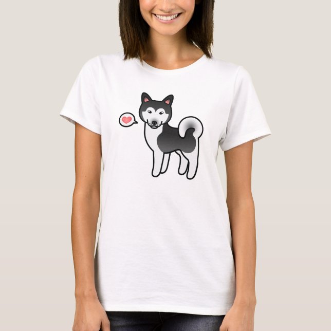 T-shirts Ilustração de cachorro Malamute do Alasca preto e  (Frente)