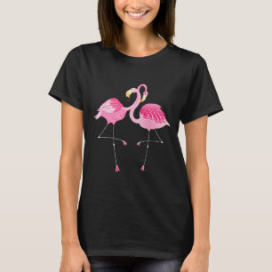 T-shirts Ilustração de Flamingos de Cor Rosa e Branco