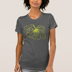 T-shirts Ilustração do polvo de verde limão Vintage