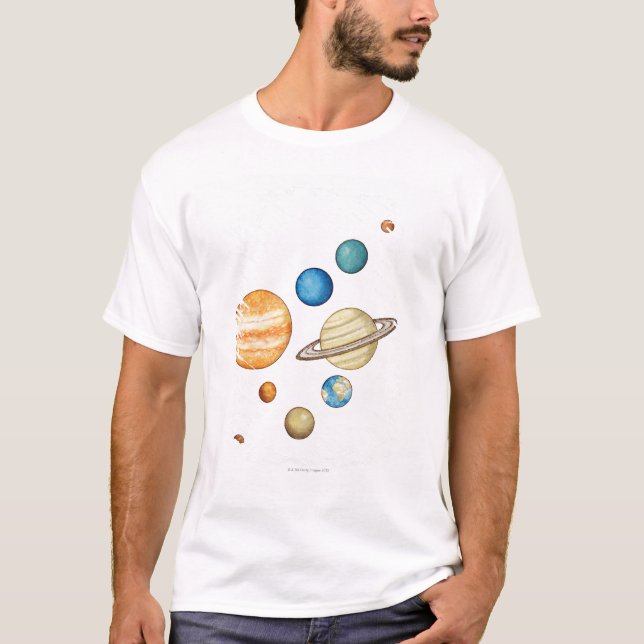 T-shirts Ilustração dos planetas do sistema solar (Frente)