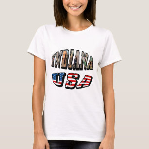 T-shirts Imagem de Indiana e Texto de Sinalizador EUA