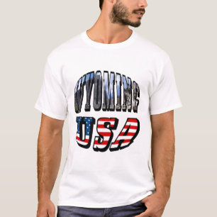 T-shirts Imagem do Wyoming e Texto do Sinalizador EUA