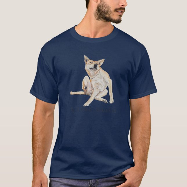 T-shirts imagem engraçada do cão gsd arranhando com o sloga (Frente)